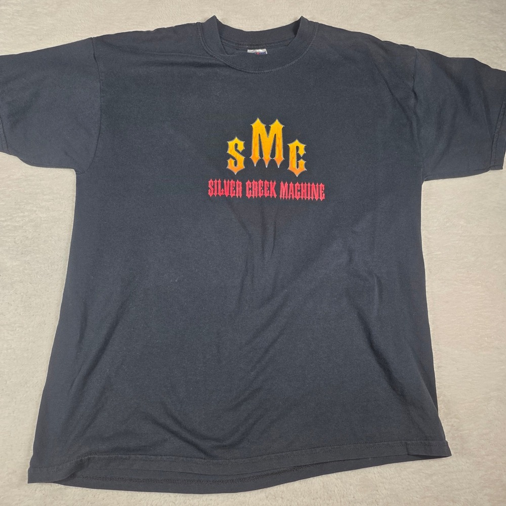 Jerzees Silver Creek Machine T-Shirt Mens L Black Excellent Biker Flame Graphic
